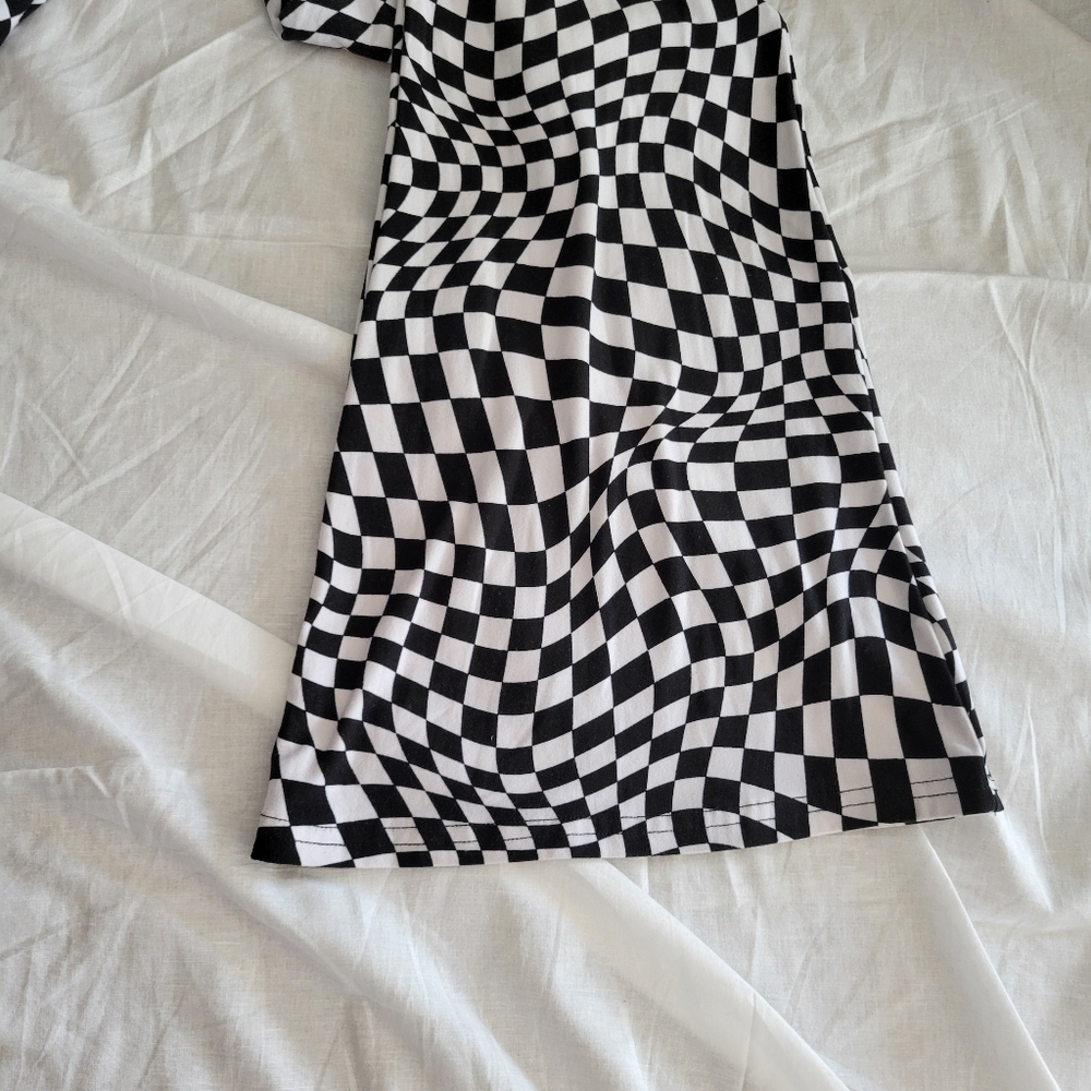 No Boundaries 2pc black & white checker psychedelic pattern butter soft flare XL - Picture 10 of 10